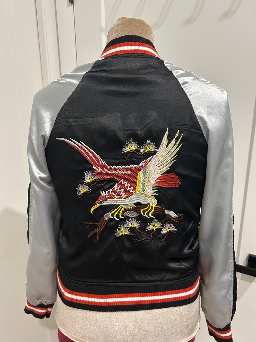 Y2K era Vintage Black Label Satin Sukajan Ebroidered Bomber Jacket |Size Medium - Picture 5 of 14